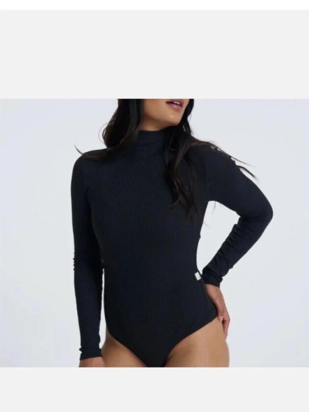 Vuori Bleeker Ribbed Turtleneck Body Suit, Black, Women Medium